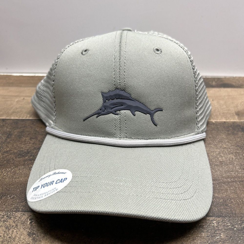 NWT Tommy Bahama Mesh Trucker Hat Adjustable Grey Cord Golf Outdoors Fishing